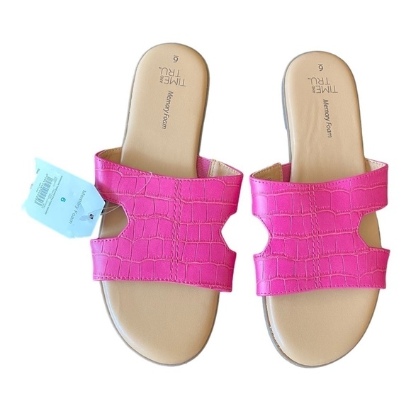 New Time and Tru Sz 6 Pink Slip On Slide Sandal Mule Memory Foam Women - Picture 3 of 6